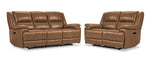 Allie Leather Dual Power Reclining Sofa and Loveseat Set - Canyon