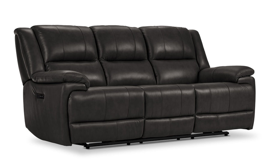 Allie Leather Dual Power Reclining Sofa - Granite