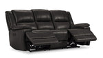 Allie Leather Dual Power Reclining Sofa - Granite