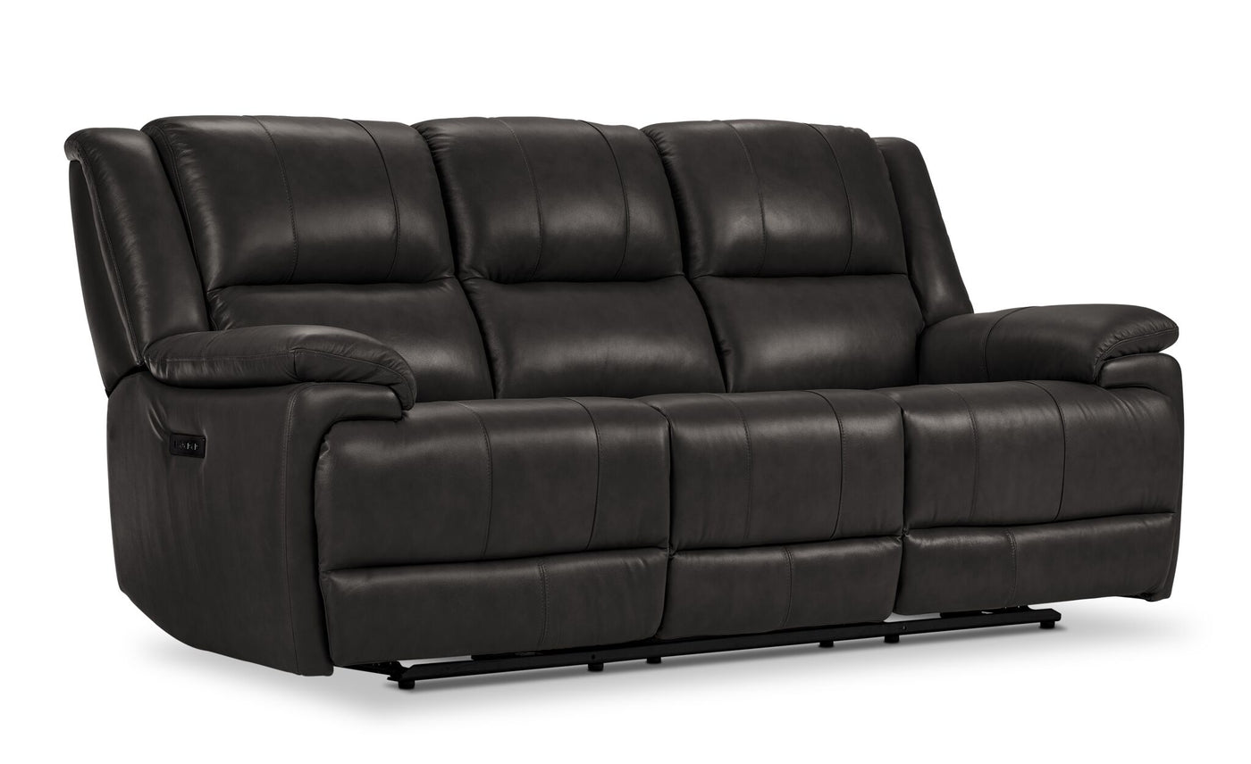 Allie Leather Dual Power Reclining Sofa, Loveseat and Recliner Set - Granite