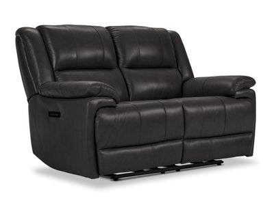 Allie Leather Dual Power Reclining Loveseat - Granite