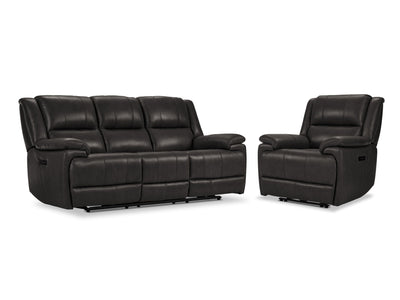 Allie Leather Dual Power Reclining Sofa and Recliner Set - Granite