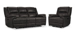 Allie Leather Dual Power Reclining Sofa and Recliner Set - Granite