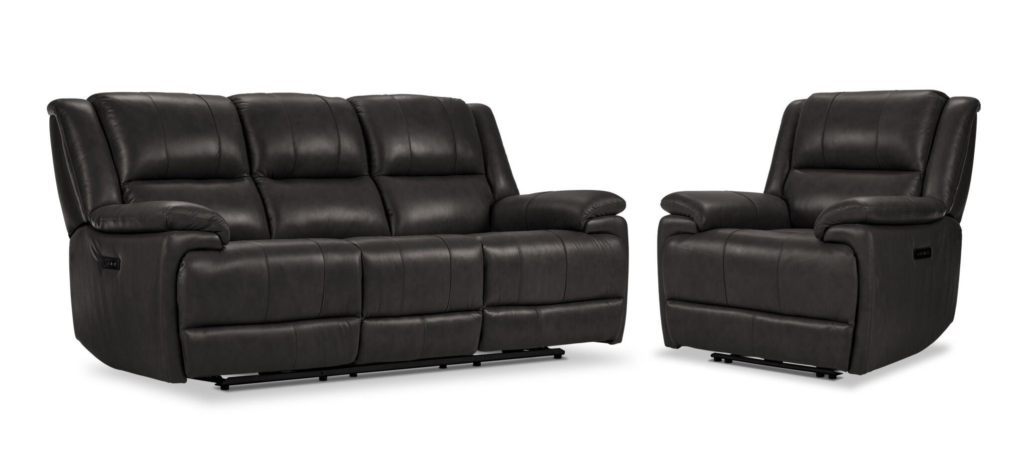 Allie Leather Dual Power Reclining Sofa and Recliner Set - Granite