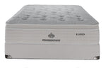 Front view of Kingsdown Atmosphere Firm Euro Top Queen Mattress and Boxspring Set with quilted surface and beige finish.