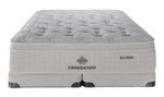 Front view of Kingsdown Atmosphere Plush Euro Top Queen mattress on matching split low profile boxsprings
