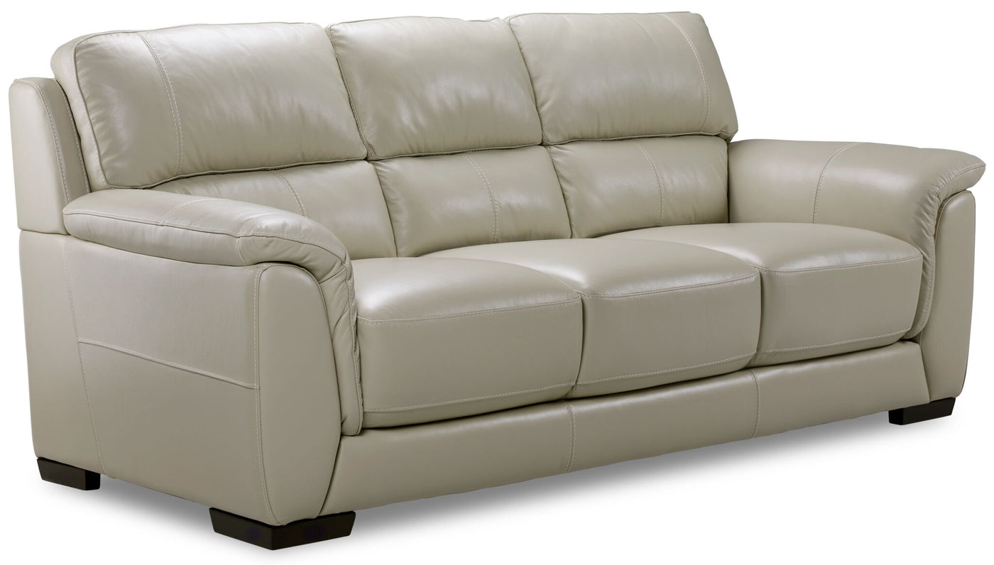 Avalon Leather Sofa, Loveseat and Chair Set - Oyster Grey Cream