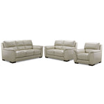 Avalon Leather Sofa, Loveseat and Chair Set - Oyster Grey Cream