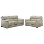 Avalon Leather Sofa and Loveseat Set - Oyster Grey Cream