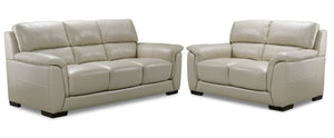 Avalon Leather Sofa and Loveseat Set - Oyster Grey Cream