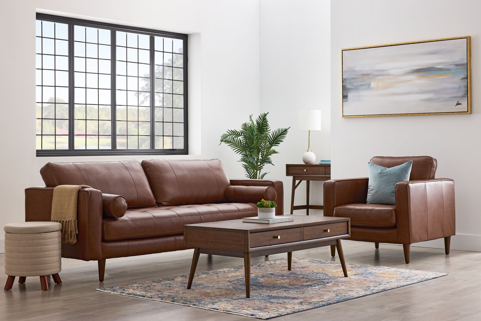 Bari Leather Sofa and Chair Set - Cobblestone | Leon's
