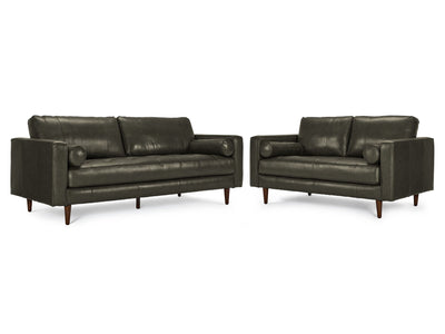 Bari Leather Sofa and Loveseat Set - Charcoal