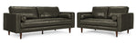 Bari Leather Sofa and Loveseat Set - Charcoal