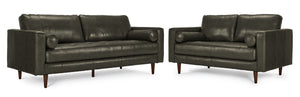 Bari Leather Sofa and Loveseat Set - Charcoal