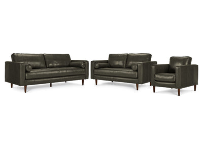 Bari Leather Sofa, Loveseat and Chair Set - Charcoal