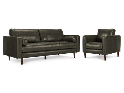 Bari Leather Sofa and Chair Set - Charcoal