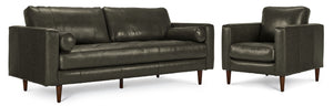 Bari Leather Sofa and Chair Set - Charcoal