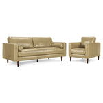 Bari Leather Sofa and Chair Set - Stone