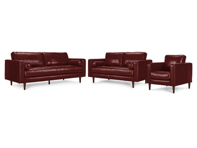 Bari Leather Sofa, Loveseat and Chair Set - Fire