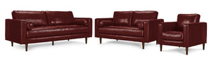 Bari Leather Sofa, Loveseat and Chair Set - Fire