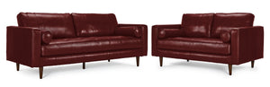 Bari Leather Sofa and Loveseat Set - Fire