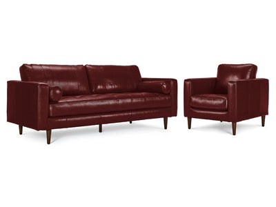 Bari Leather Sofa and Chair Set - Fire