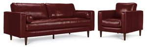 Bari Leather Sofa and Chair Set - Fire