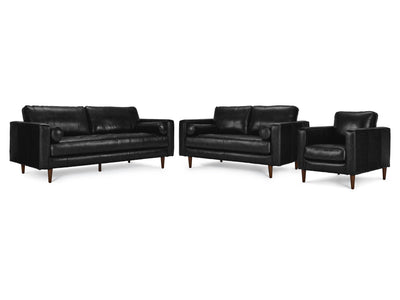 Bari Leather Sofa, Loveseat and Chair Set - Black