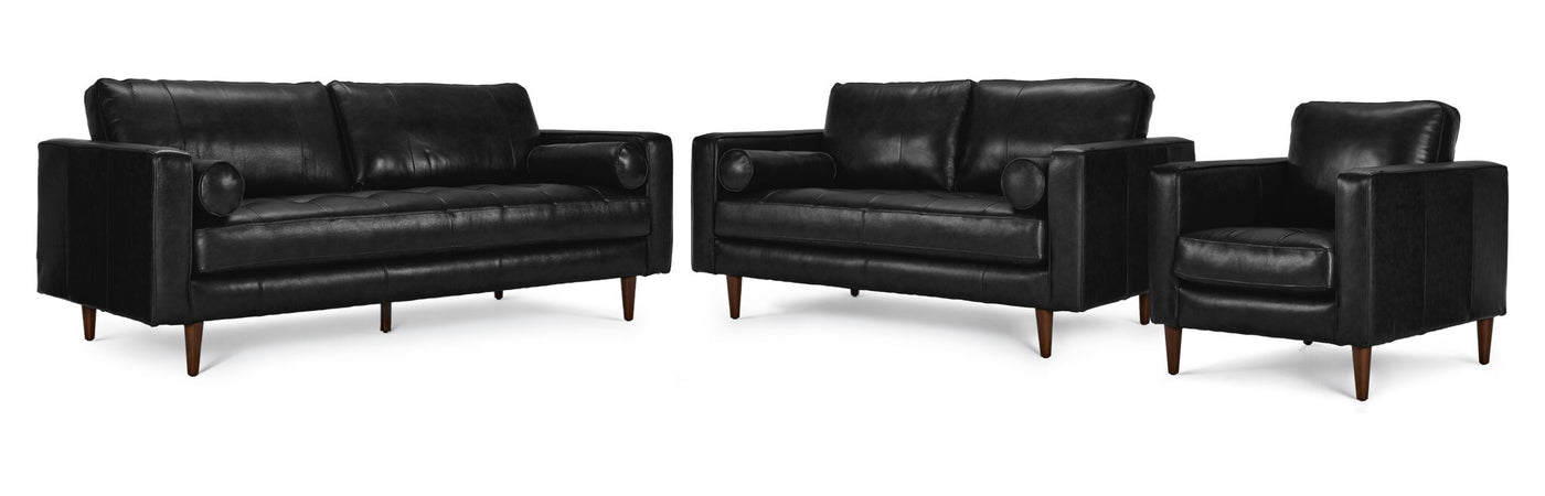 Bari Leather Sofa, Loveseat and Chair Set - Black