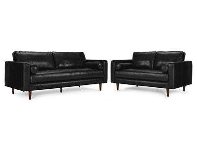 Bari Leather Sofa and Loveseat Set - Black