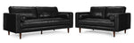 Bari Leather Sofa and Loveseat Set - Black