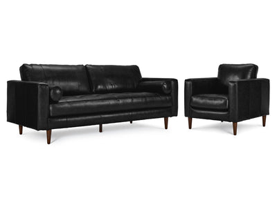 Bari Leather Sofa and Chair Set - Black