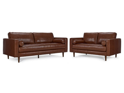 Bari Leather Sofa and Loveseat Set - Cobblestone