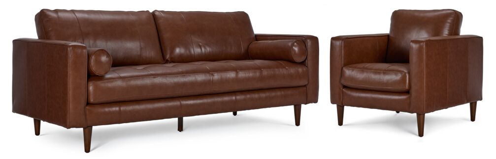 Bari Leather Sofa and Chair Set - Cobblestone | Leon's