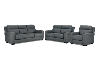 Benevento Leather Sofa, Loveseat and Chair - Steel