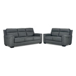 Benevento Leather Sofa and Loveseat - Steel