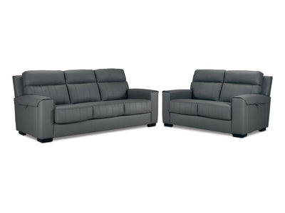 Benevento Leather Sofa and Loveseat - Steel