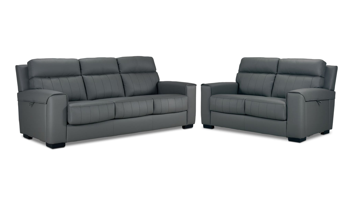 Benevento Leather Sofa and Loveseat - Steel