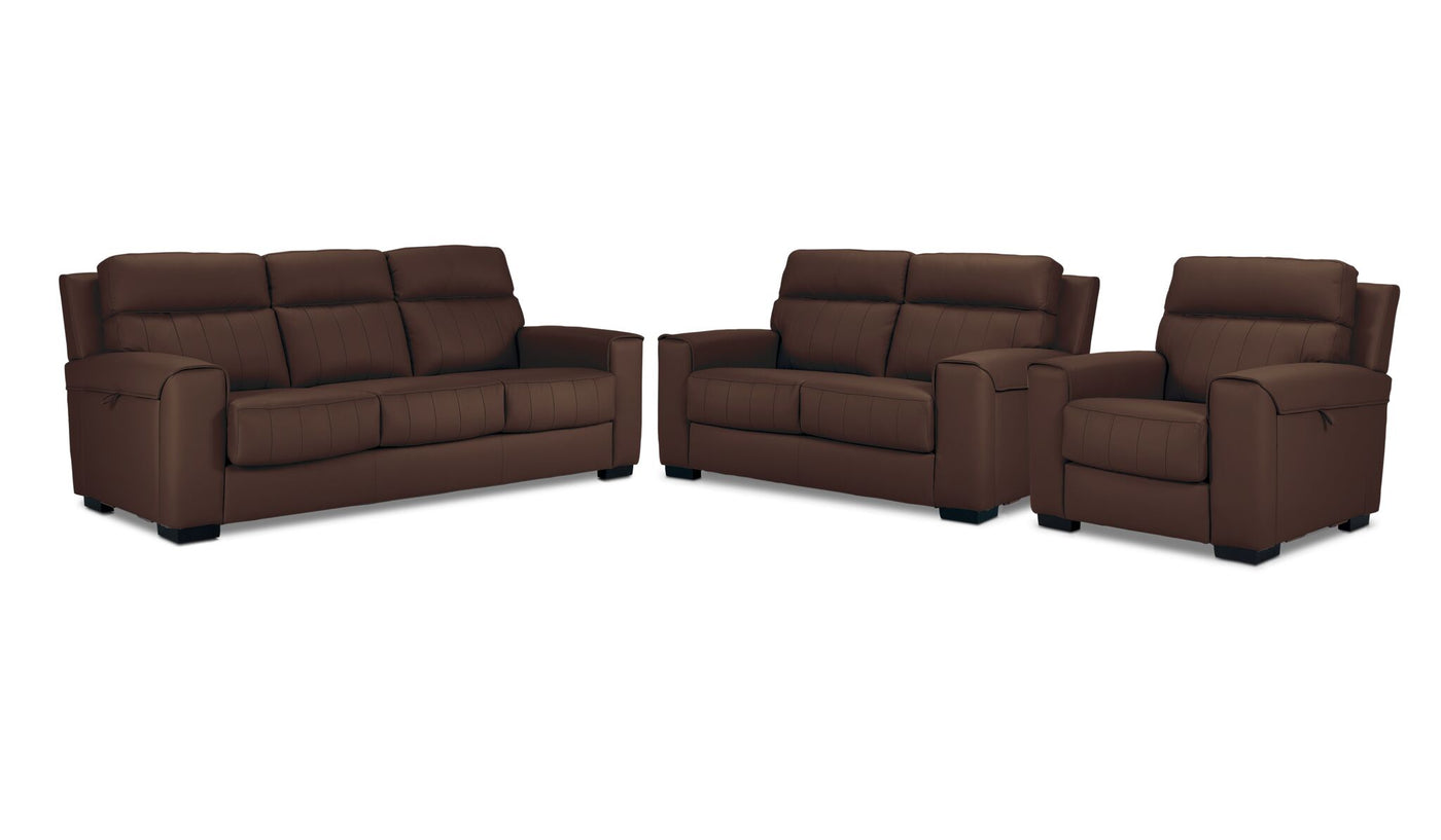 Benevento Leather Sofa, Loveseat and Chair - Mocha