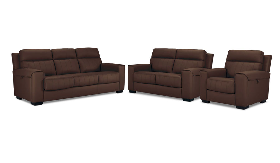 Benevento Leather Sofa, Loveseat and Chair Set - Mocha