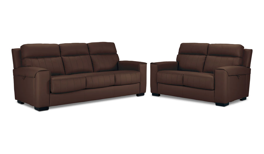 Benevento Leather Sofa and Loveseat Set - Mocha