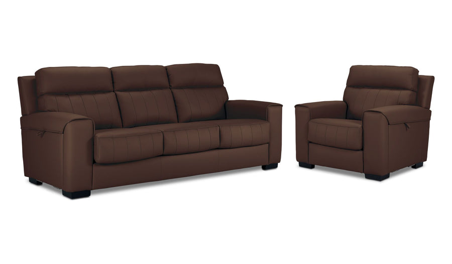 Benevento Leather Sofa and Chair Set - Mocha
