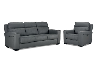 Benevento Leather Sofa and Chair - Steel