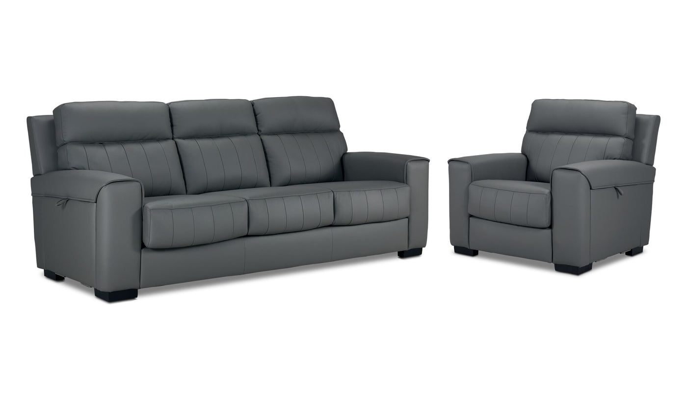 Benevento Leather Sofa and Chair - Steel
