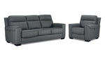 Benevento Leather Sofa and Chair Set - Steel