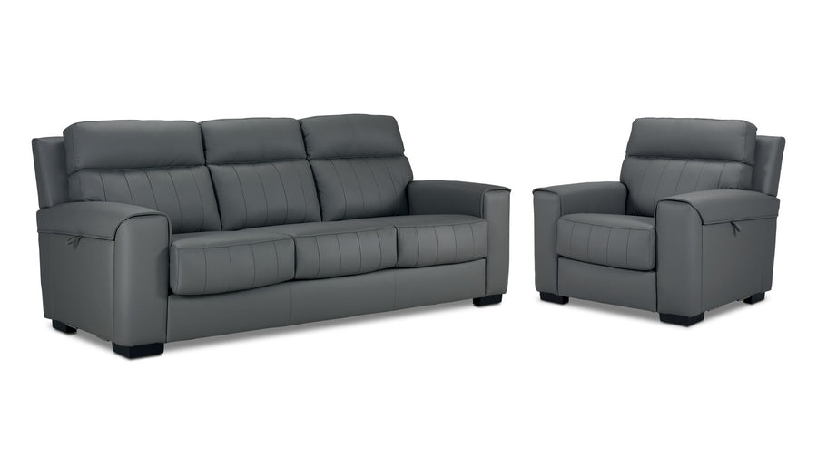 Benevento Leather Sofa and Chair Set - Steel