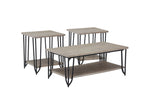 Bennet 23.62" Coffee Table and 2 End Tables - Rustic Oak with black metal legs and lower storage shelves
