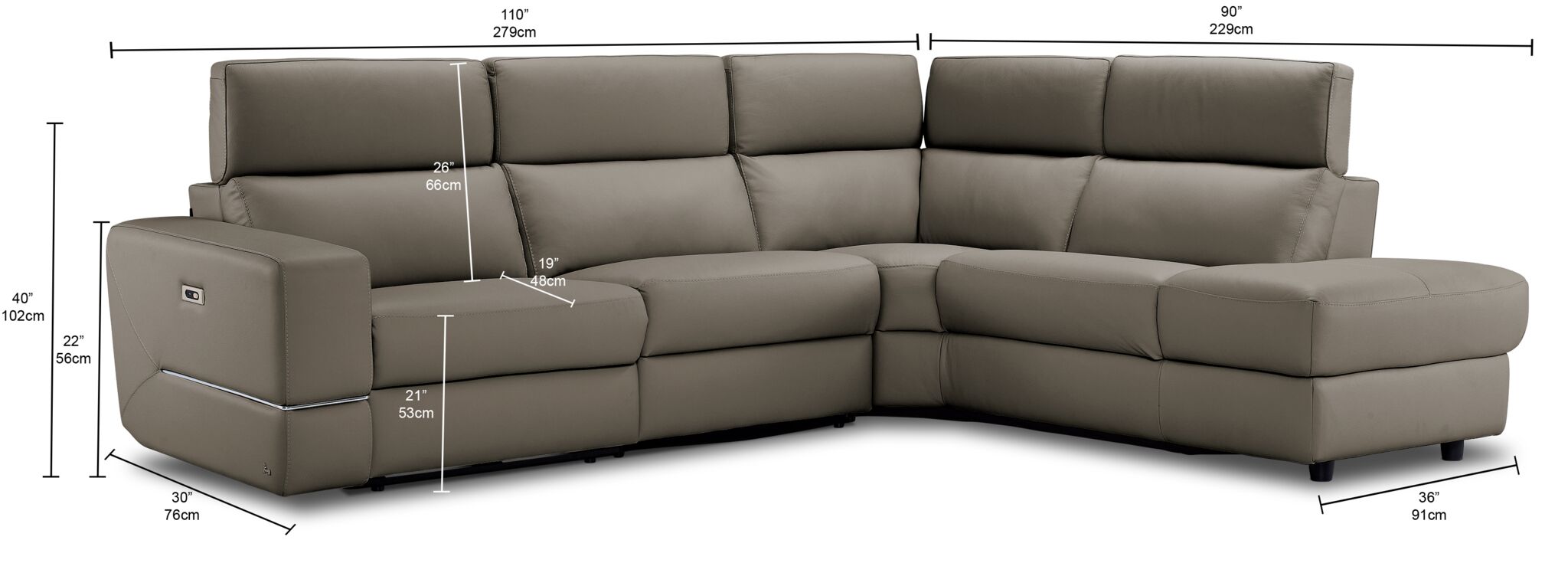 Bianca 3-Piece Power Sectional with Right Facing Chaise - Tan