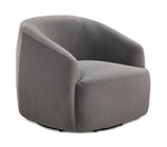 Blaire Swivel Accent Chair - Grey shown at an angle with curved wraparound back, cushioned seat and swivel base