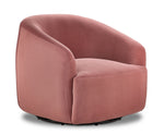 Blaire Swivel Accent Chair - Blush in a three-quarter view with a curved barrel back, plush seat and soft velvet upholstery